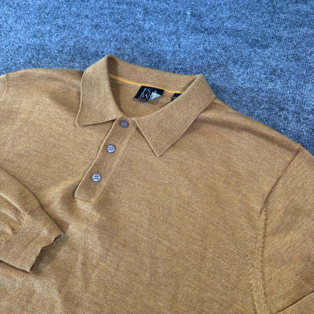 Jos A Bank Signature Collection Blue 100% Merino Wool Polo Sweater Mens Large